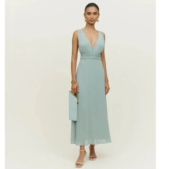 NWT Reformation Rosalind Maxi Dress Gown Celadon Blue Wedding Party Cocktail - Picture 1 of 5